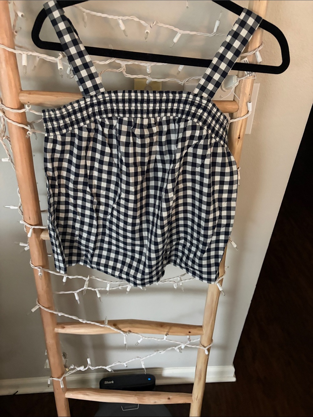 J. Crew Navy & White Gingham Smocked Tank